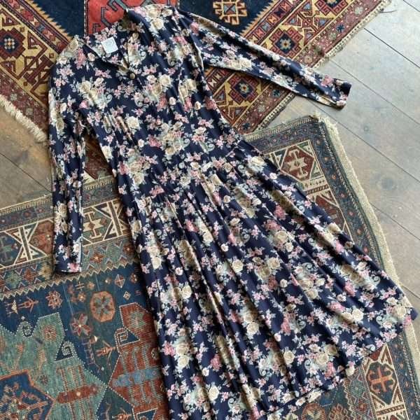 Vintage Laura Ashley 1980s Floral Button Front Midi Dress. UK 10.