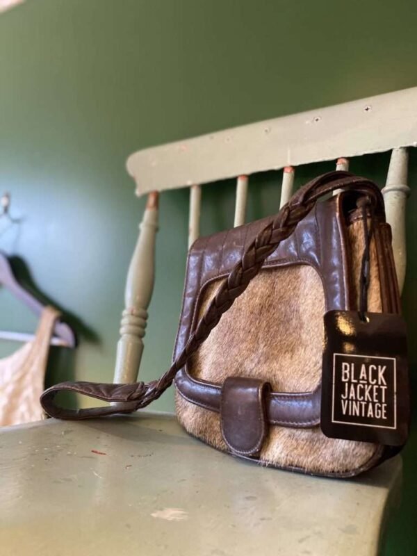 1970s Leather & Hide Braided Shoulder Strap Bag.