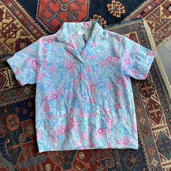 1980s Floral Pyjama Style Vintage Blouse. UK 16/XL.