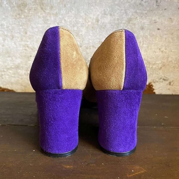 1970s ‘Lotus’ Patchwork Suede Block Heel Vintage Shoes. UK 6/EU 39. - Image 5