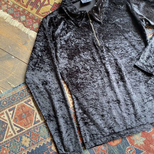 Early 1990s ‘Suchita’ Crushed Velour Quarter Zip Vintage Top. UK 12. - Image 2