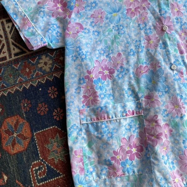 1980s Floral Pyjama Style Vintage Blouse. UK 16/XL. - Image 3