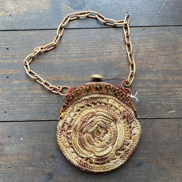 Antique 1920s Floral Celluloid Clasp Crochet Bag. - Image 5