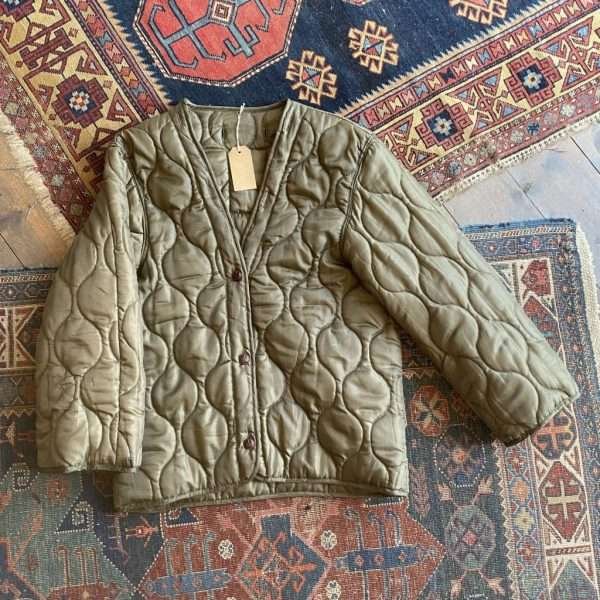 1990s Khaki Quilted Military Vintage Liner Jacket. Size Medium.