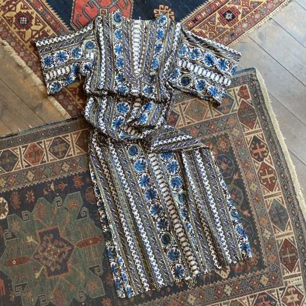 1970s Indian Block Print Cotton Vintage Kaftan. Size Medium.