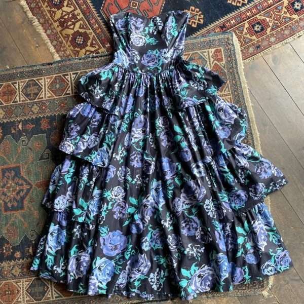 Vintage Laura Ashley 1980s Floral Cotton Regency Gown. UK 10.