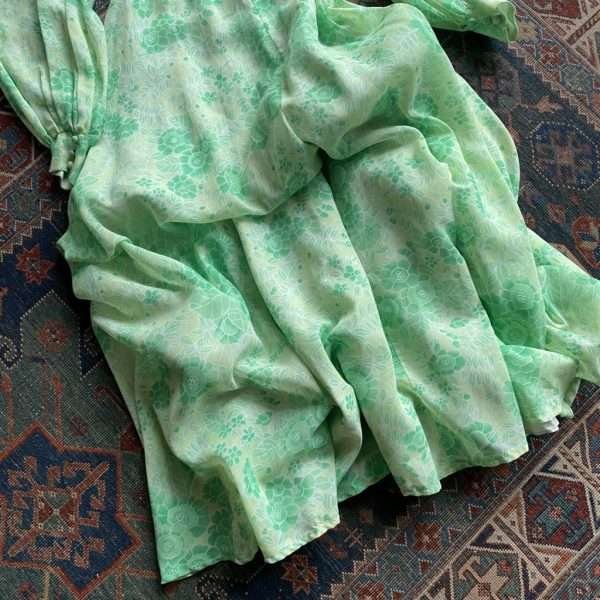 1970s Floral Gauze Overlay Vintage Maxi Dress. UK 12. - Image 2