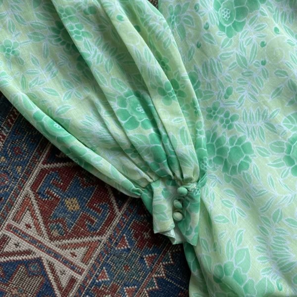 1970s Floral Gauze Overlay Vintage Maxi Dress. UK 12. - Image 4