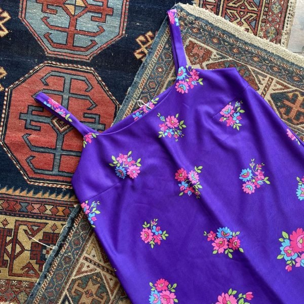 1960s Flower Power Strappy Vintage Maxi Dress. UK 14/40” Bust. - Image 3