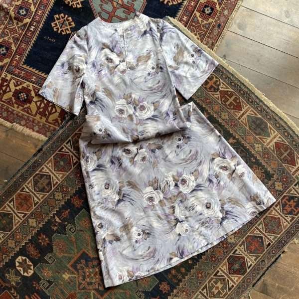 1970s Painterly Floral Silk Vintage Kaftan. UK 10/Small.