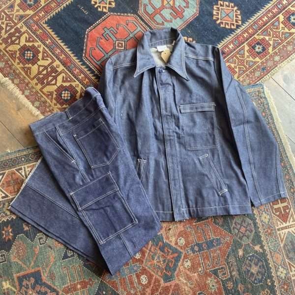Rare Dated 1979 Guy Leroy Deadstock Indigo Denim Vintage Workwear Suit. 32” W Jeans/ XL Jacket.