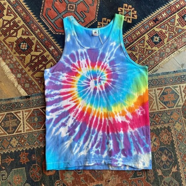 1990s Tie Dye Vintage Tank Top. Made in USA. Size Large.