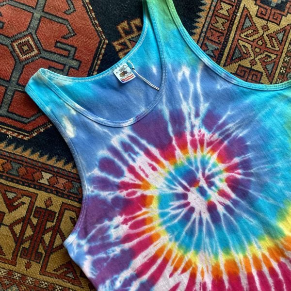 1990s Tie Dye Vintage Tank Top. Made in USA. Size Large. - Image 2