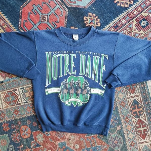 1990s Notre Dame Big Print Vintage Sweater. Made in USA. Size Medium.