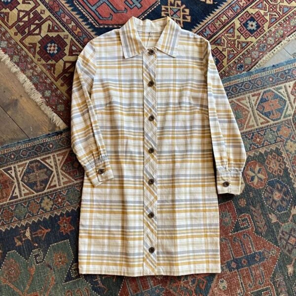 1970s Button Front Plaid Shirtwaister Vintage Mini Dress. XS/UK 8.