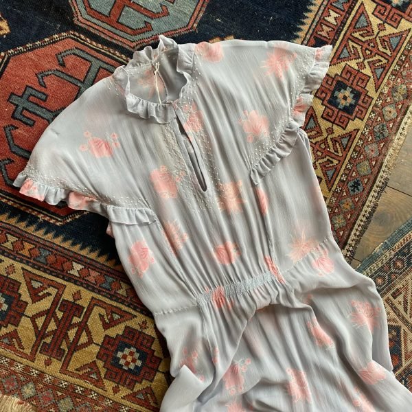 1930s Floral Silk Chiffon Ruffle Detail Antique Slip Dress. UK 8-10. - Image 2