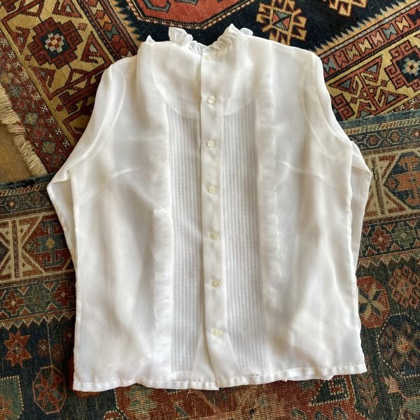Late 70s/Early 80s Sheer Ruffle Front Vintage Blouse. UK 16. - Image 4