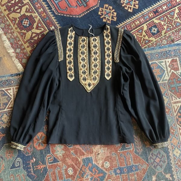 1970s Boho Beaded Trim Vintage Blouse. UK 8.