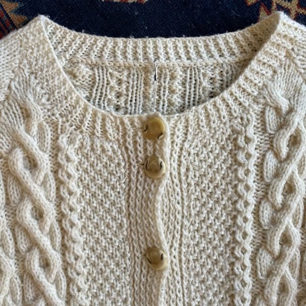 1960s Hand Knitted Aran Cable Vintage Cardigan. Medium. - Image 3