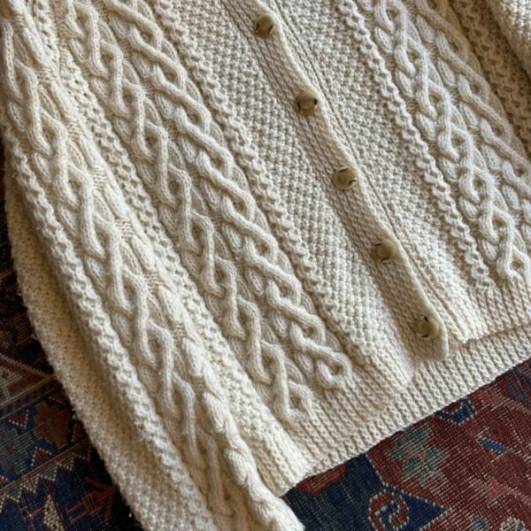 1960s Hand Knitted Aran Cable Vintage Cardigan. Medium. - Image 2