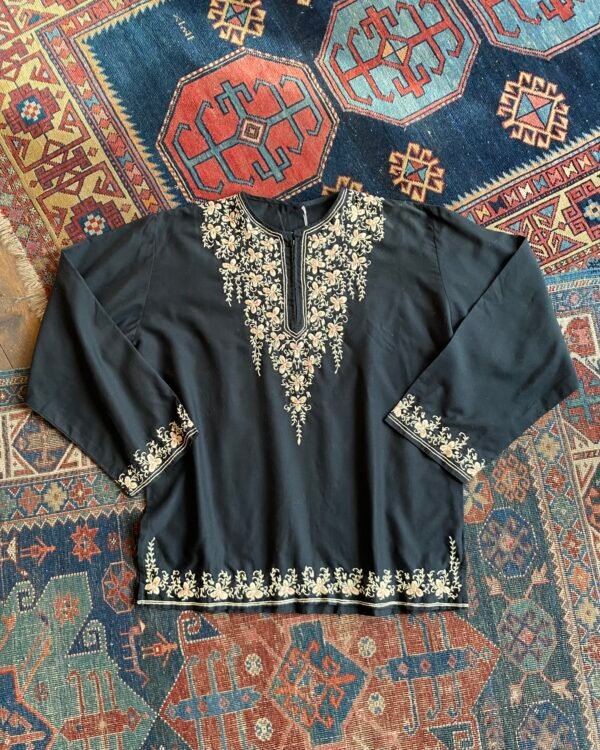 1960s Hand Embroidered Floral Cotton Vintage Smock Top. Size XL.