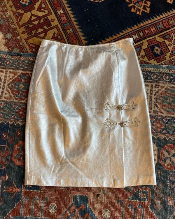 1980s Cynthia Steffe Silver Western Leather Skirt. 26” Waist/UK 8.
