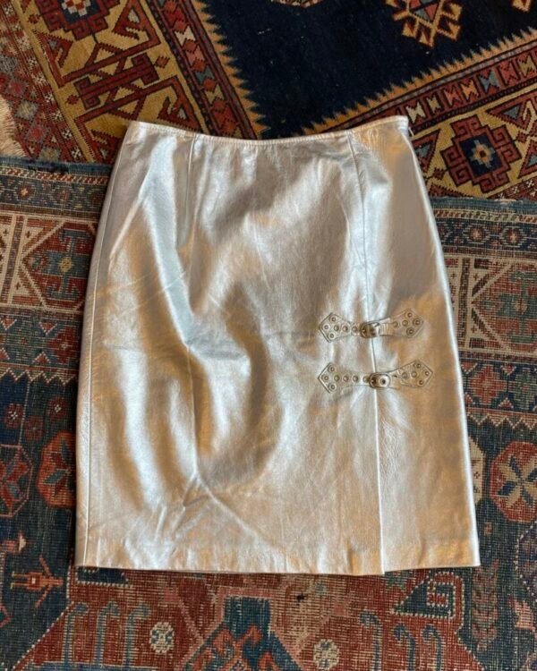 1980s Cynthia Steffe Silver Western Leather Skirt. 26” Waist/UK 8.