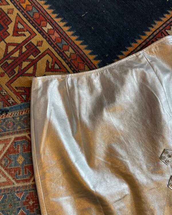 1980s Cynthia Steffe Silver Western Leather Skirt. 26” Waist/UK 8. - Image 3