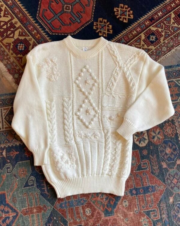 1980s Embellished Cable Knit Vintage Jumper. Size Large.