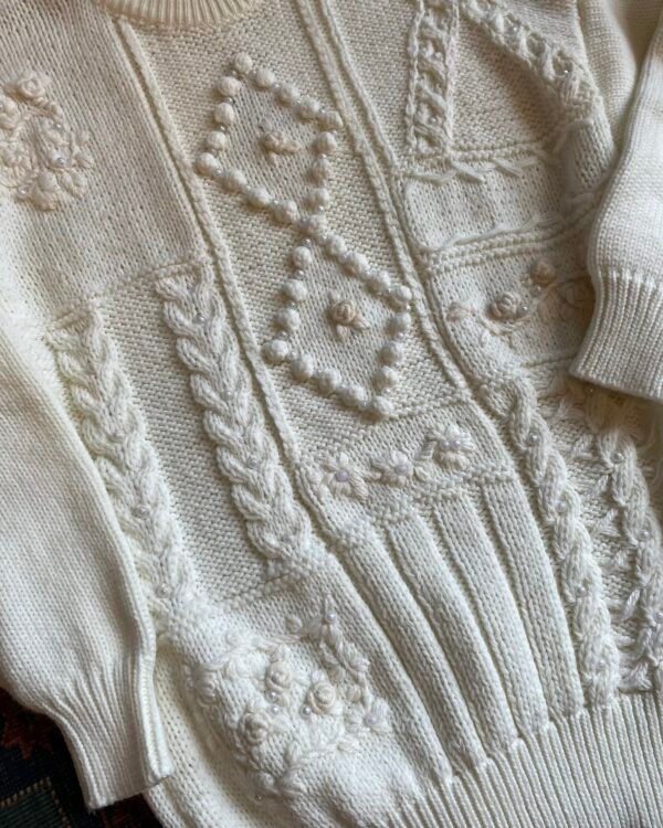 1980s Embellished Cable Knit Vintage Jumper. Size Large. - Image 2