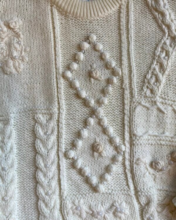 1980s Embellished Cable Knit Vintage Jumper. Size Large. - Image 3