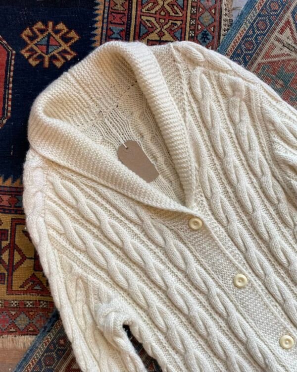 1970s Shawl Collar Cable Knit Vintage Cardigan. Size Small. - Image 2