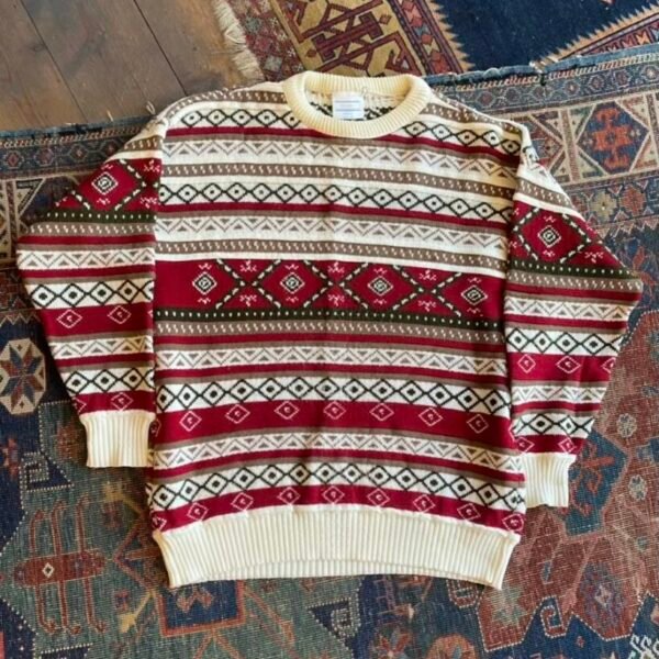 1980s Pattern Knit Vintage Jumper. Made in England. Size Large.