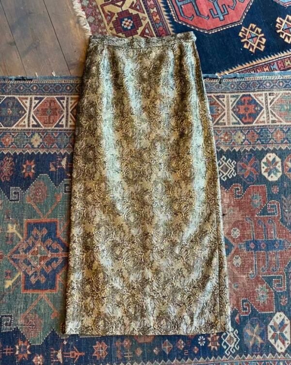 1970s Gold Floral Jacquard Lamé Vintage Maxi Skirt. UK 10.