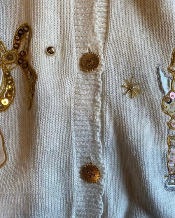1980s Sequin Cherub Appliqué Vintage Cardigan. Size Large. - Image 5