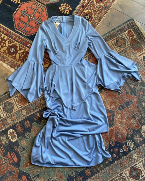 1970s Diolan Peplum Bell Sleeve Vintage Maxi Dress. UK Size 10.