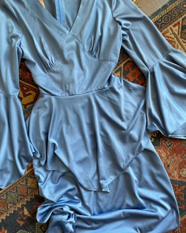 1970s Diolan Peplum Bell Sleeve Vintage Maxi Dress. UK Size 10. - Image 3