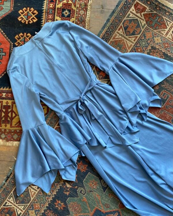 1970s Diolan Peplum Bell Sleeve Vintage Maxi Dress. UK Size 10. - Image 6