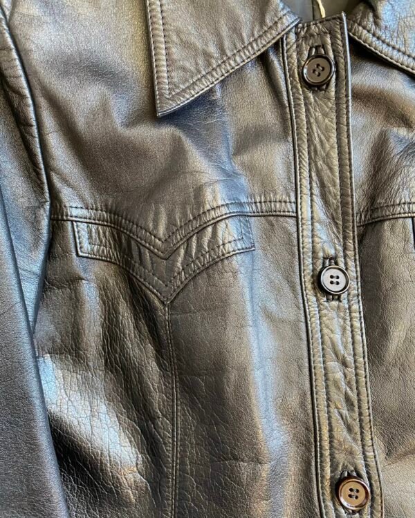 1970s Glossy Western Detail Vintage Leather Jacket. Size Medium. - Image 4