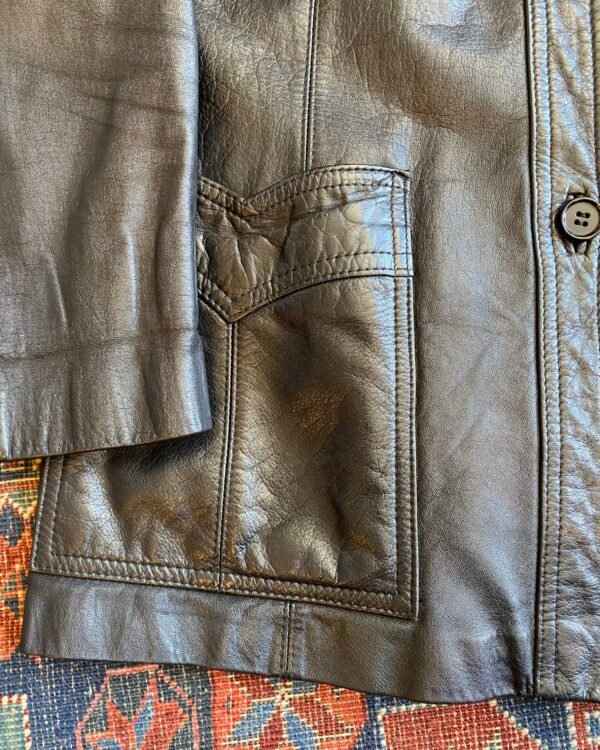 1970s Glossy Western Detail Vintage Leather Jacket. Size Medium. - Image 5