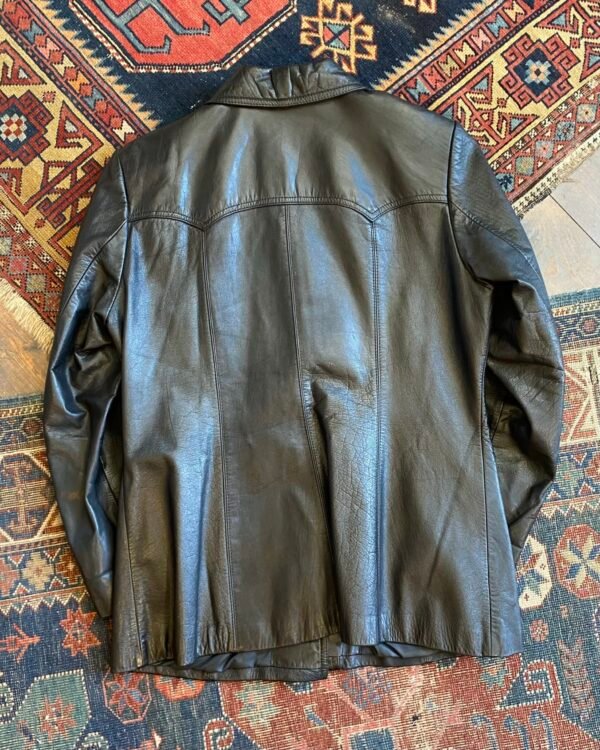 1970s Glossy Western Detail Vintage Leather Jacket. Size Medium. - Image 6