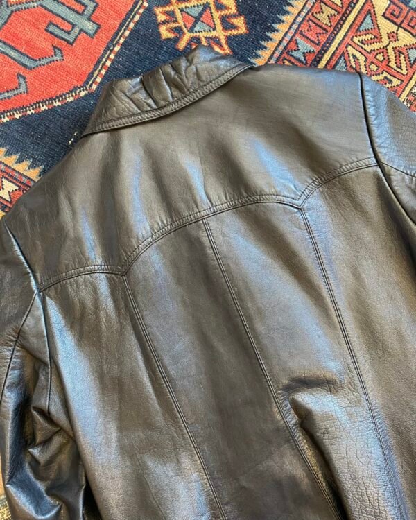1970s Glossy Western Detail Vintage Leather Jacket. Size Medium. - Image 7