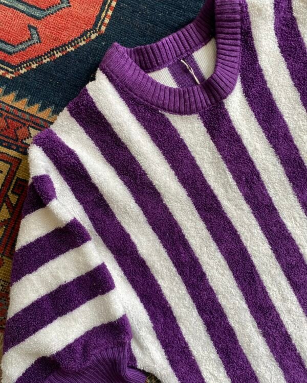 1990s Bold Stripe Vintage Terry Cloth Sweater. UK 10-12. - Image 2