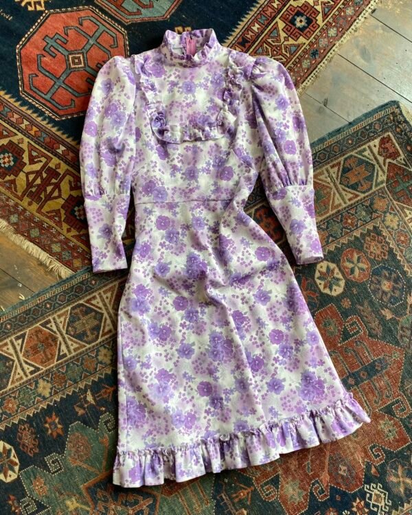 1970s Crimplene Floral Vintage Prairie Style Midi Dress. UK 8/XS.
