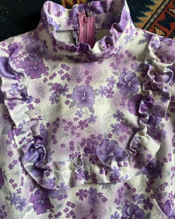 1970s Crimplene Floral Vintage Prairie Style Midi Dress. UK 8/XS. - Image 4