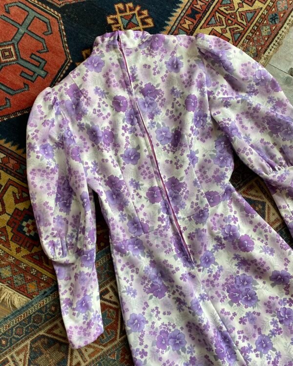 1970s Crimplene Floral Vintage Prairie Style Midi Dress. UK 8/XS. - Image 6