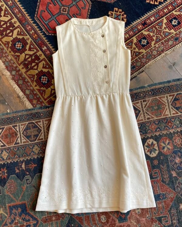 1970s Broderie Anglaise Woven Linen Vintage Summer Dress. UK 8-10.