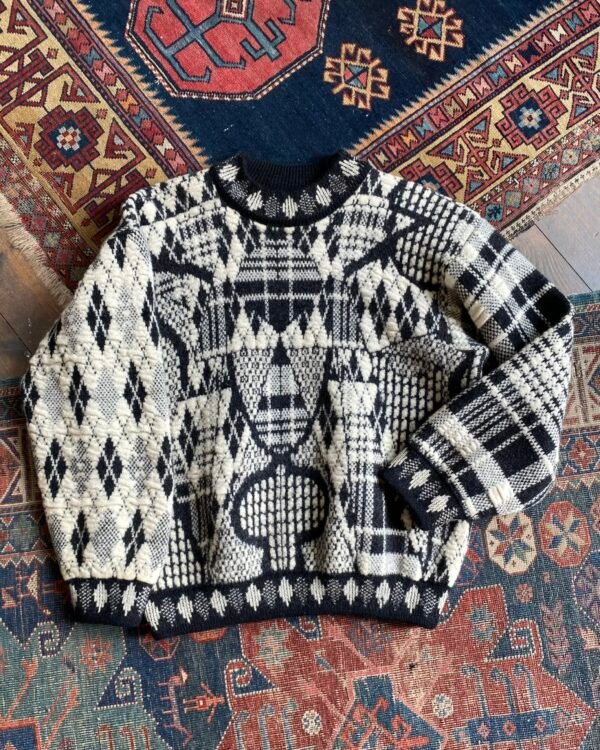 Rare 1990s Vintage Coogi Abstract Argyle Pattern Wool Jumper. Size Large.