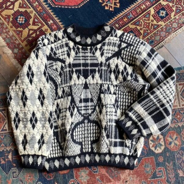 Rare 1990s Vintage Coogi Abstract Argyle Pattern Wool Jumper. Size Large.