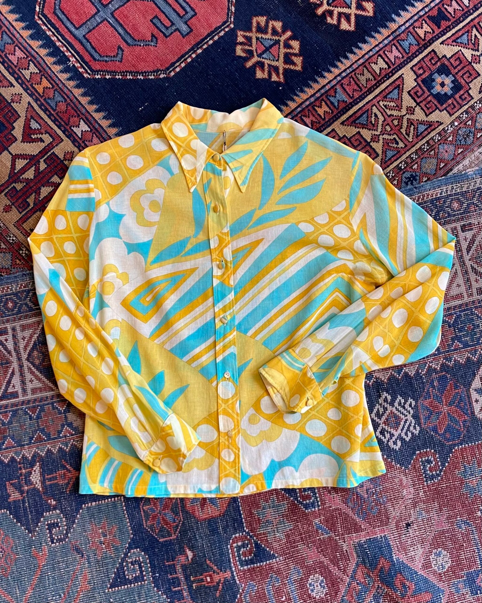 1960s Psychedelic Button Front Gauze Shirt. UK 8-10/Small.
